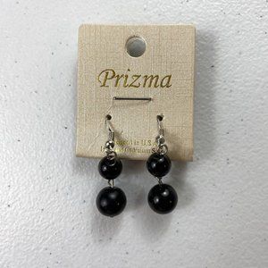 Prizma Vintage Drop Dangle Silver Tone Black Stone Earrings